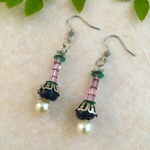 Lavender Emerald Victorian Descent Drop Earrings